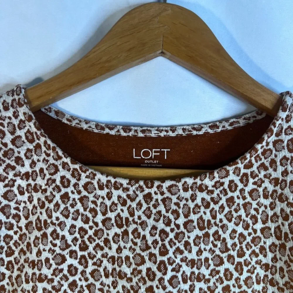 Loft Animal Print Statement Puff Short Sleeve Cropped Soft Sweater Top‎ Size XSP